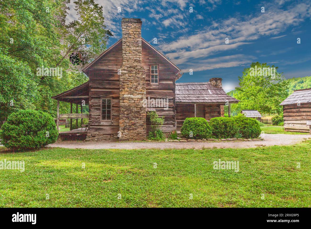 Historic buildings and living memory museum and gardens at the Mountain