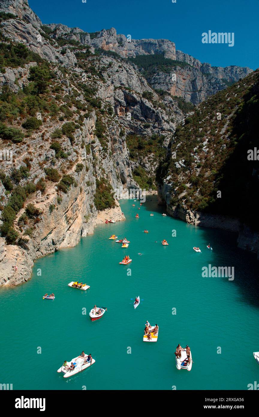 Boats on the Verdon, end of the Grand Canyon du Verdon, Provence, South