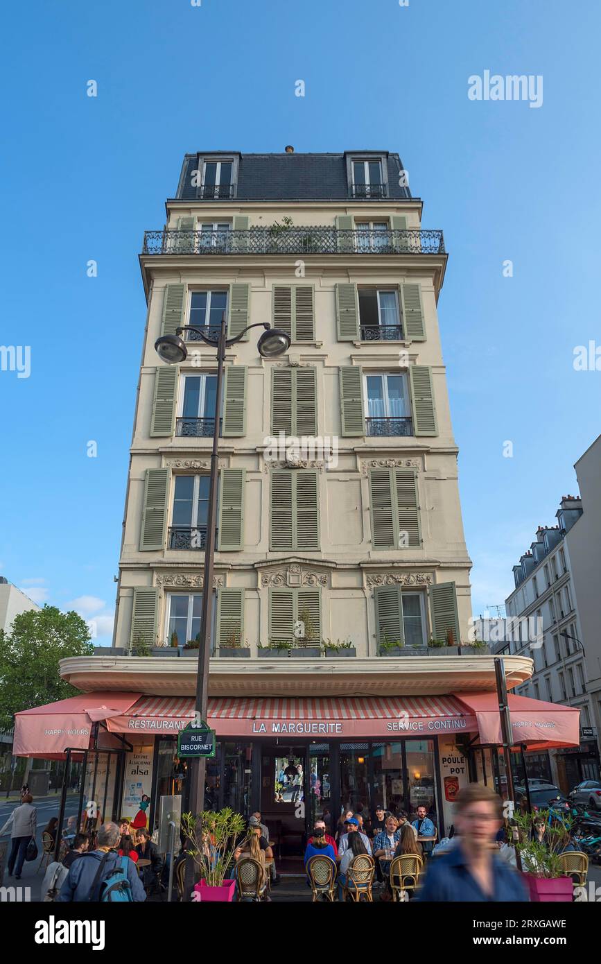 Historic tenement and commercial building built around 1870, 71 Rue de Lyon, Paris, France Stock Photo