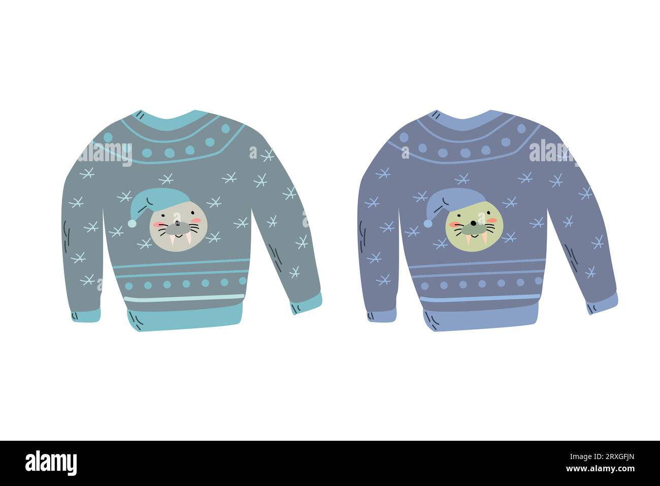 set of cute knit ugly sweaters with walrus Stock Vector