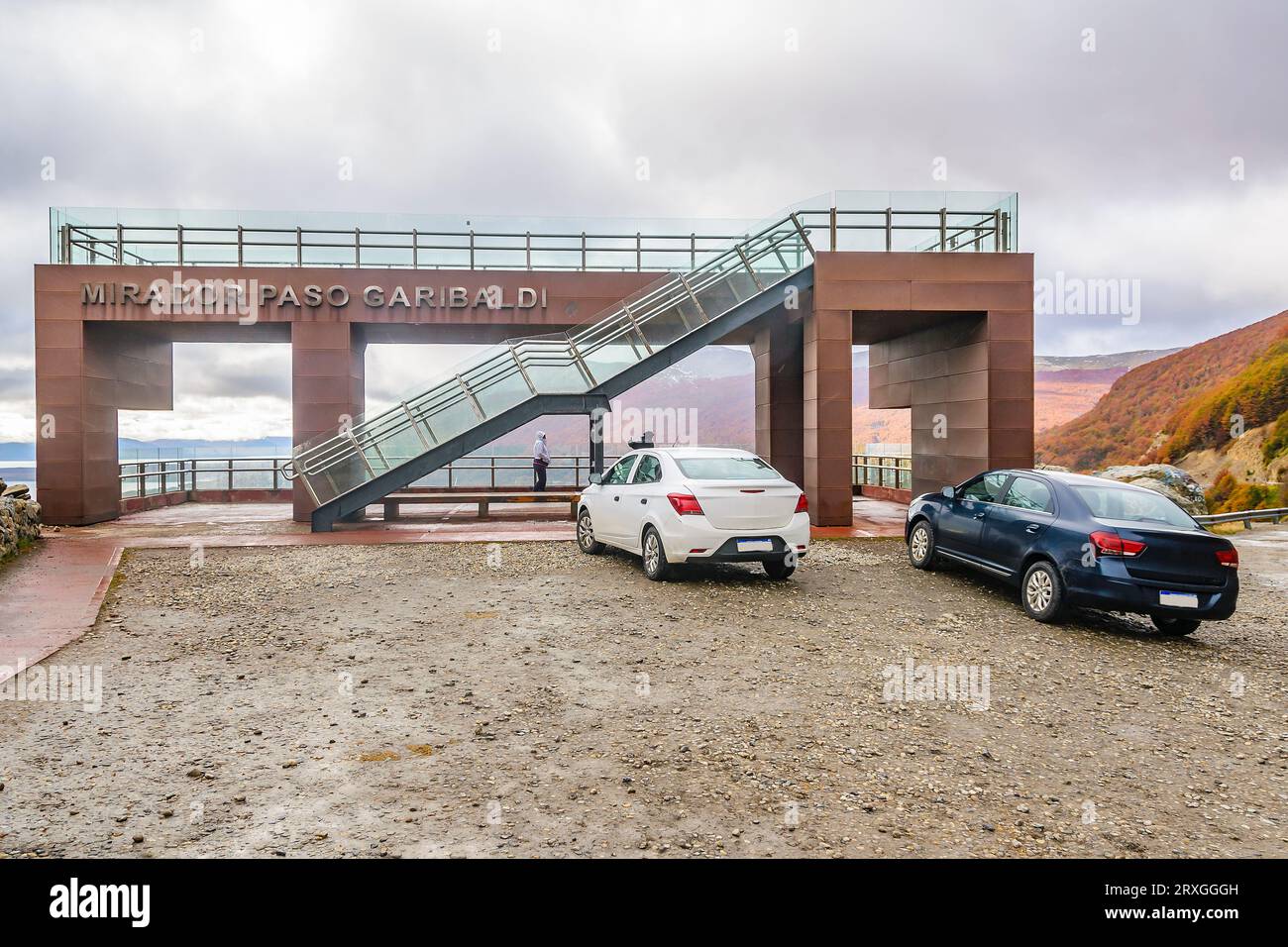 Lago escondido viewpoint building, tierra del fuego, argentina Stock
