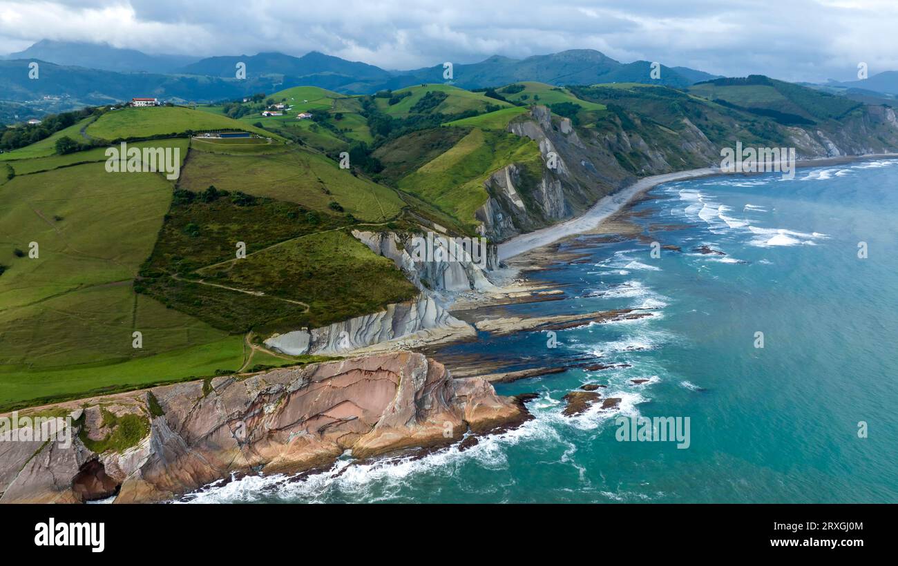Aerial View Of The Coast Of Zumaya In The Basque Country Spain Stock 