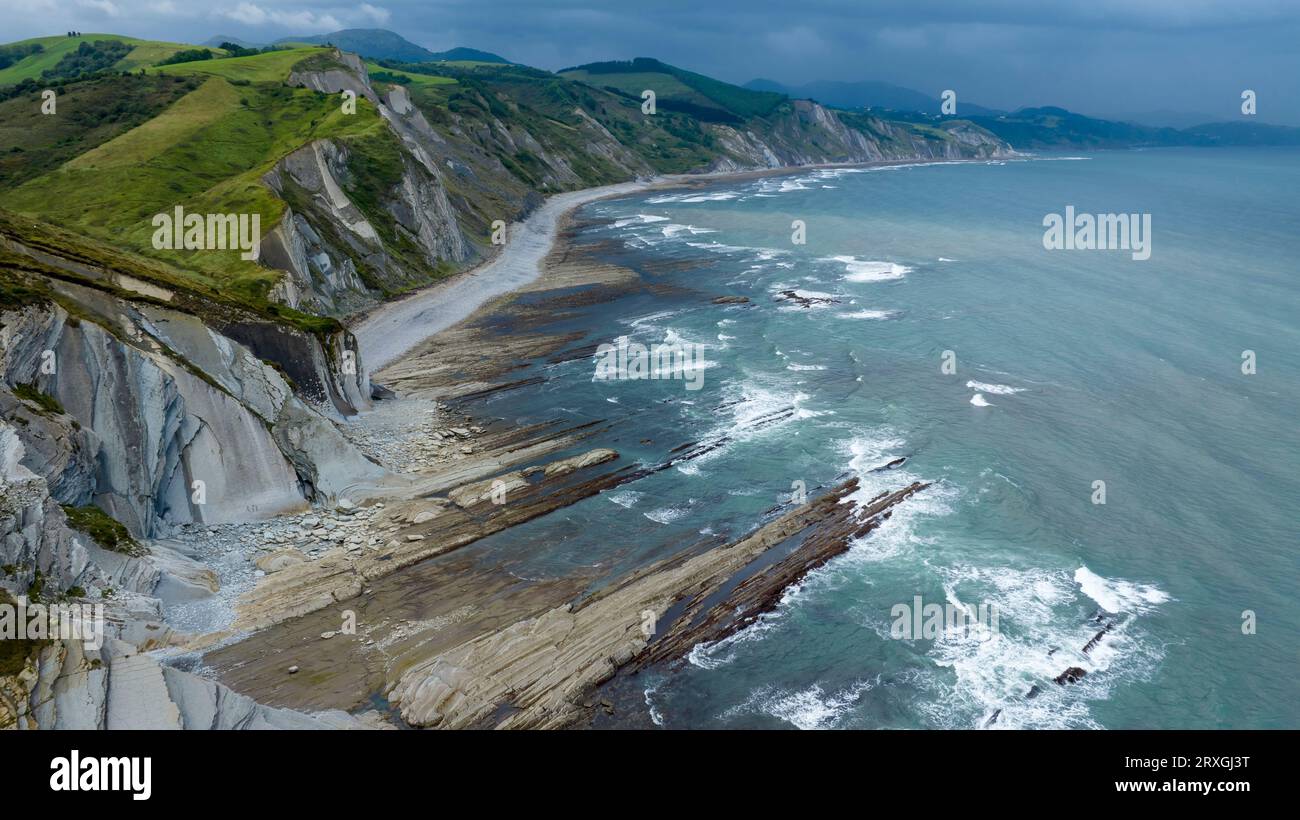 Aerial View Of The Coast Of Zumaya In The Basque Country Spain Stock 