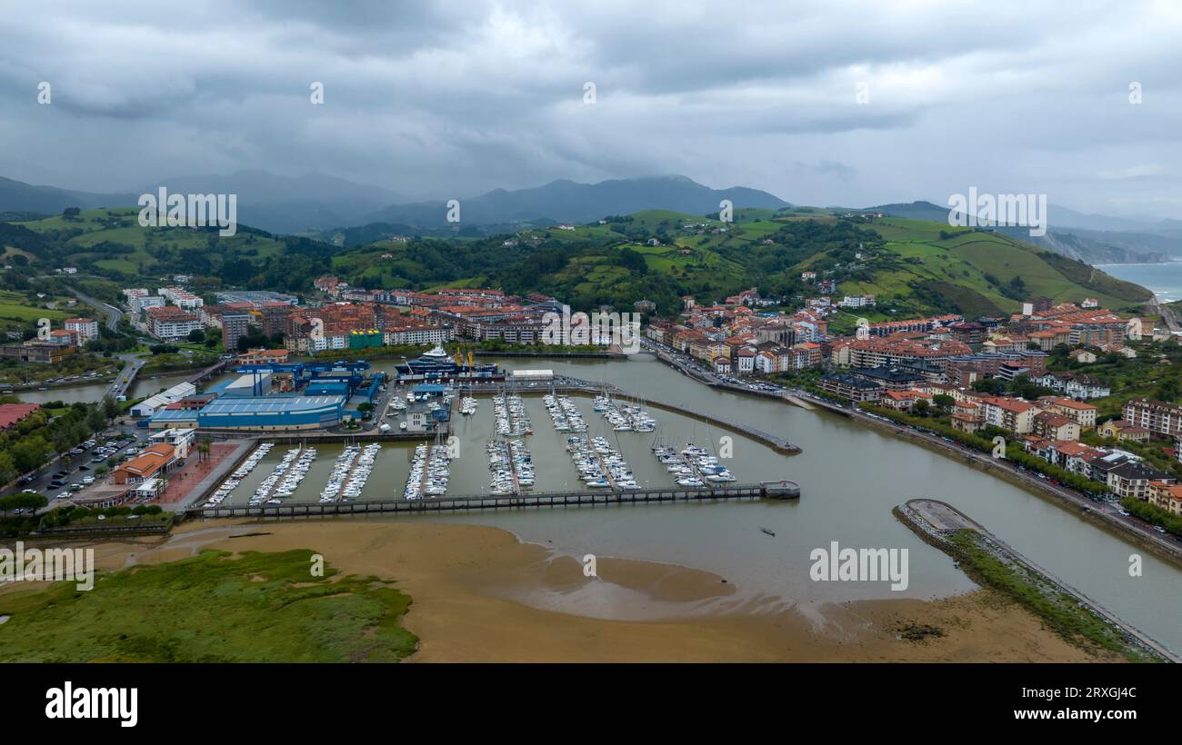 Port Basque aerial view of the municipality of Zumaya and its port in the Basque ...