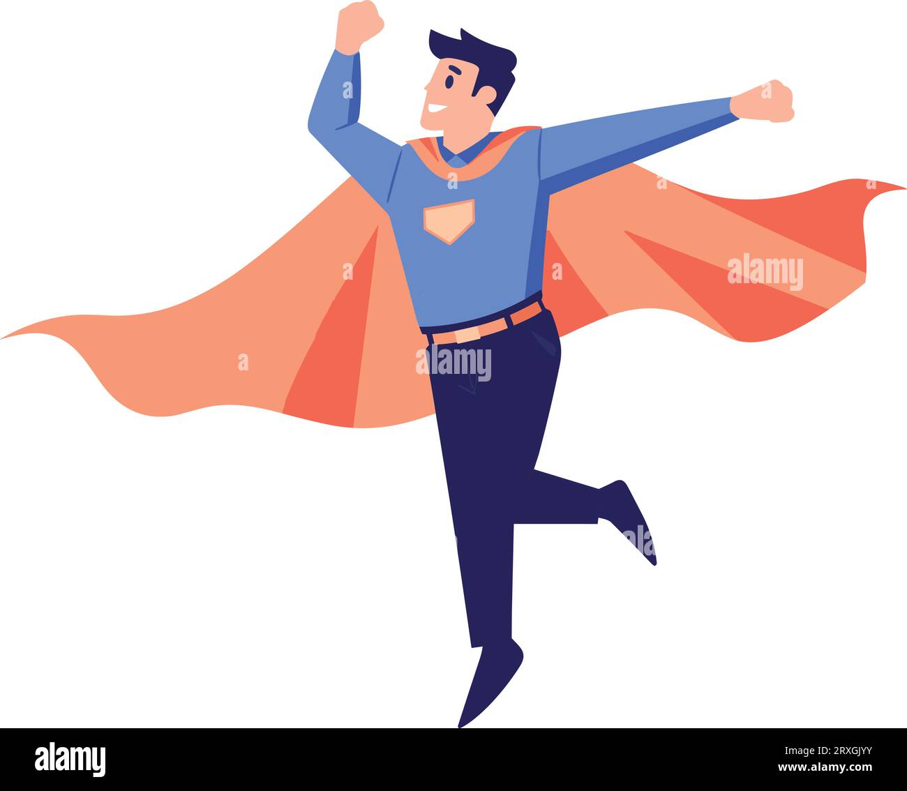 Hand Drawn Male businessman with hero cape in flat style isolated on background Stock Vector