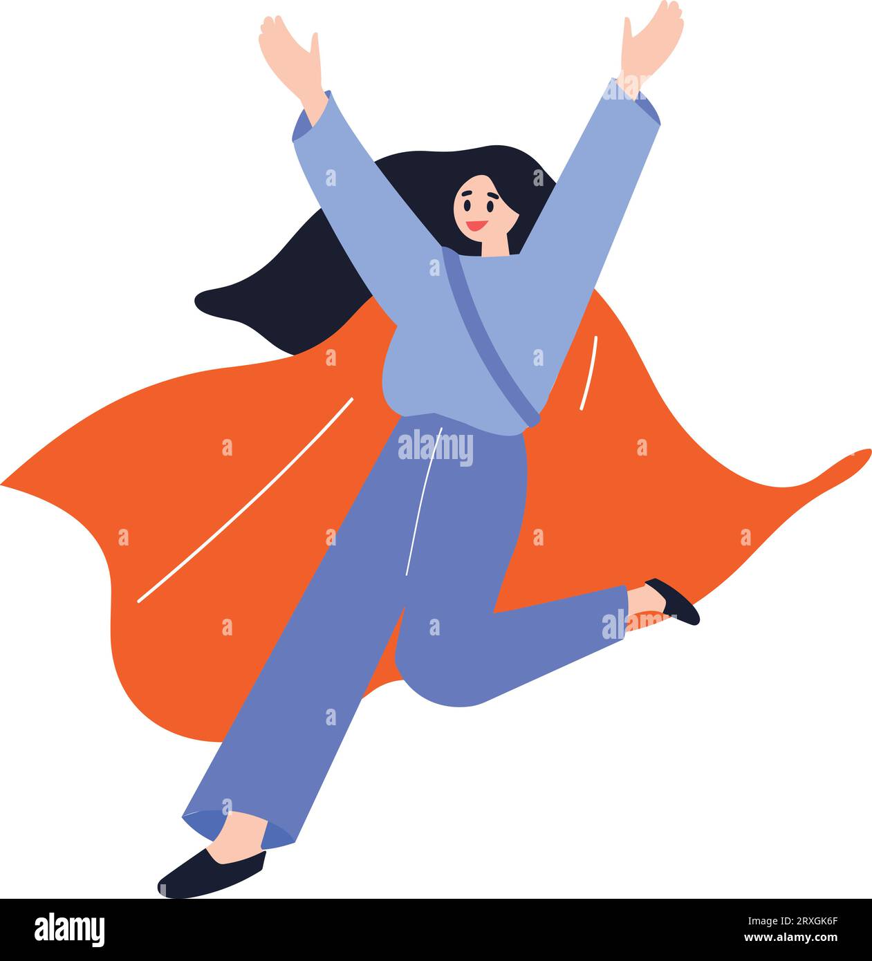 Hand Drawn Business woman with hero cape in flat style isolated on background Stock Vector