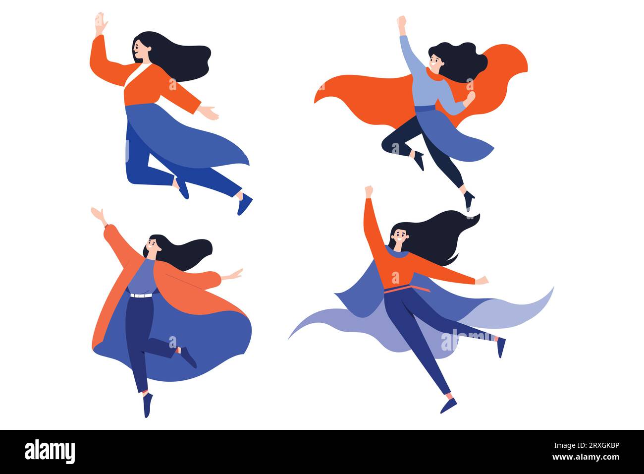 Hand Drawn Business woman with hero cape in flat style isolated on background Stock Vector