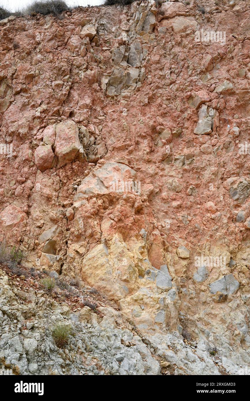 Volcanic breccia (hyaloclastite). This photo was taken in Cabo de Gata Geopark, Almeria, Andalusia, Spain. Stock Photo