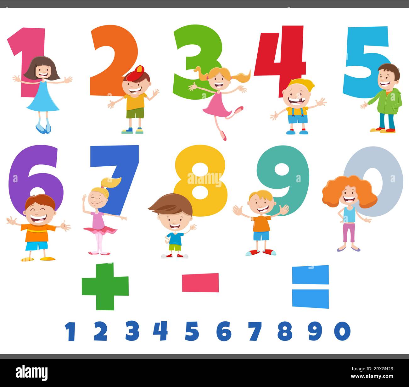 Cartoon illustration of educational numbers set from one to nine with funny children characters Stock Vector