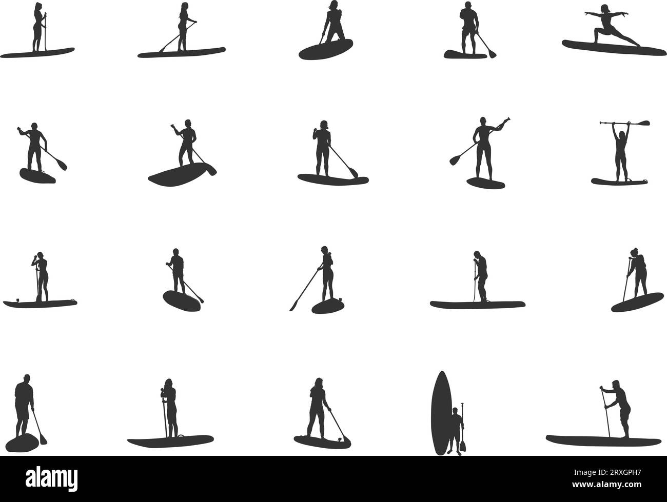 Paddleboarding silhouettes, Woman paddleboard silhouette, Paddleboard silhouette, Standup paddleboarding, Paddleboard svg, Paddleboard vector, Paddle Stock Vector