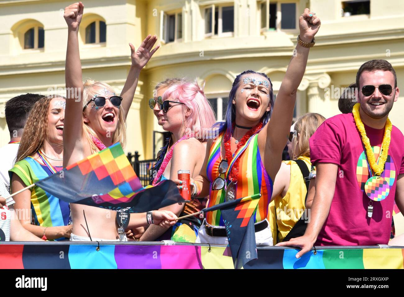 Brighton and Hove, United Kingdom, August 4 2018 and August 5 2018: Parade and street scenes during annual Pride celebrations Stock Photo