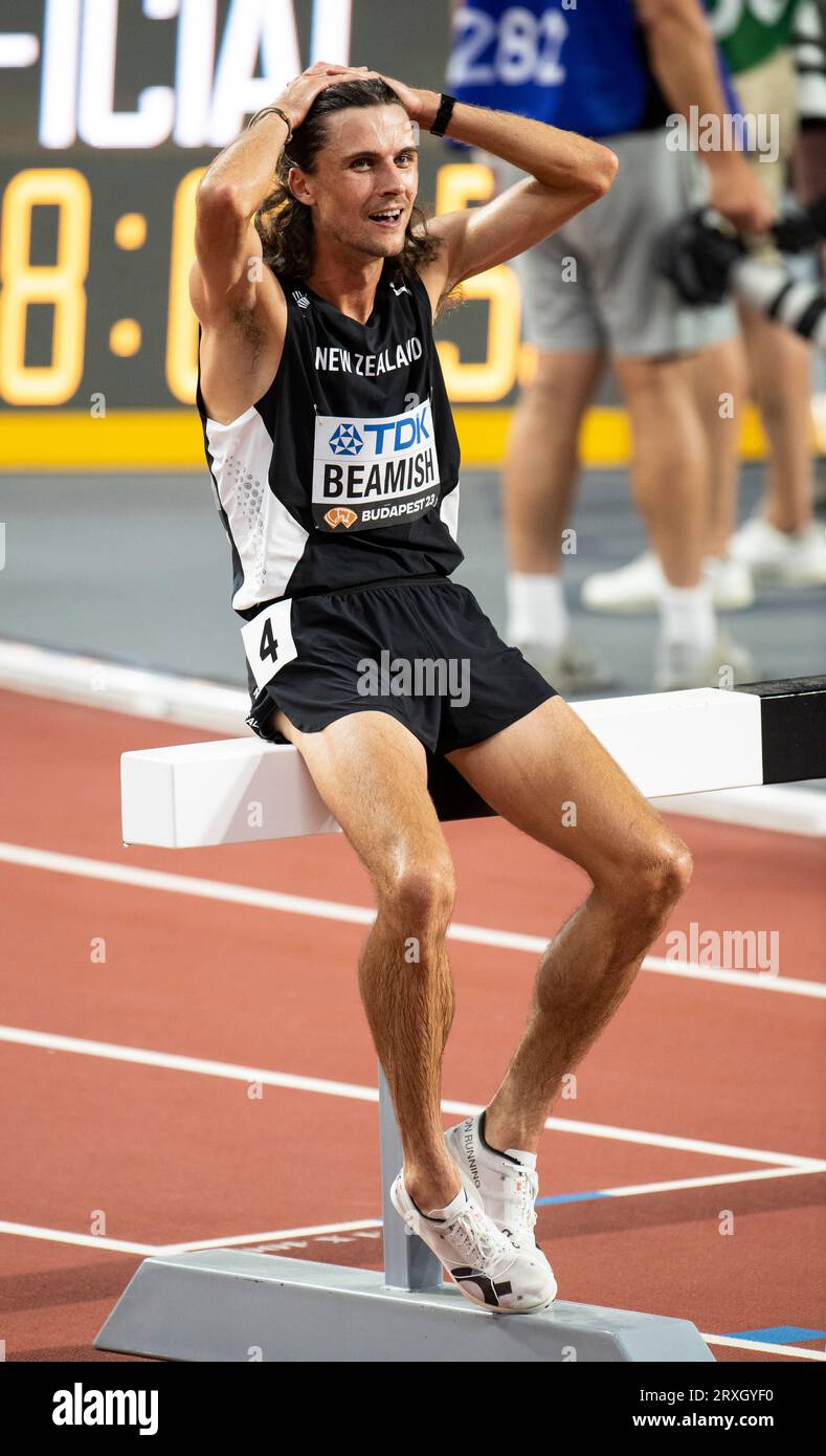 Beamish of New Zealand competing in the 3000m steeplechase on