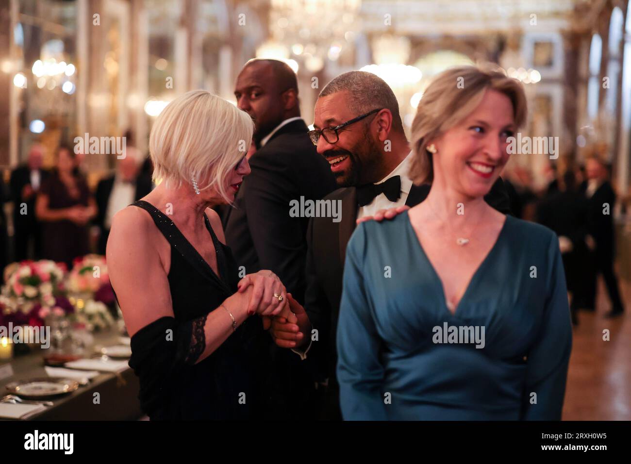 Paris, France. 20th Sep, 2023. Image © Licensed to Parsons Media. 20/09/2023. Paris, France. Secretary of State for Foreign, Commonwealth and Development Affairs of the United Kingdom James Cleverly with his wife Susie join The King and Queen State visit to France-Day One. Their majesties King Charles III and Queen Camilla accompanied by President of France Emmanuel Macron and his wife Brigitte Macron attend a State Banquet at the Palace of Versailles, Paris, on the first day of their State visit to France. Picture by Credit: andrew parsons/Alamy Live News Stock Photo