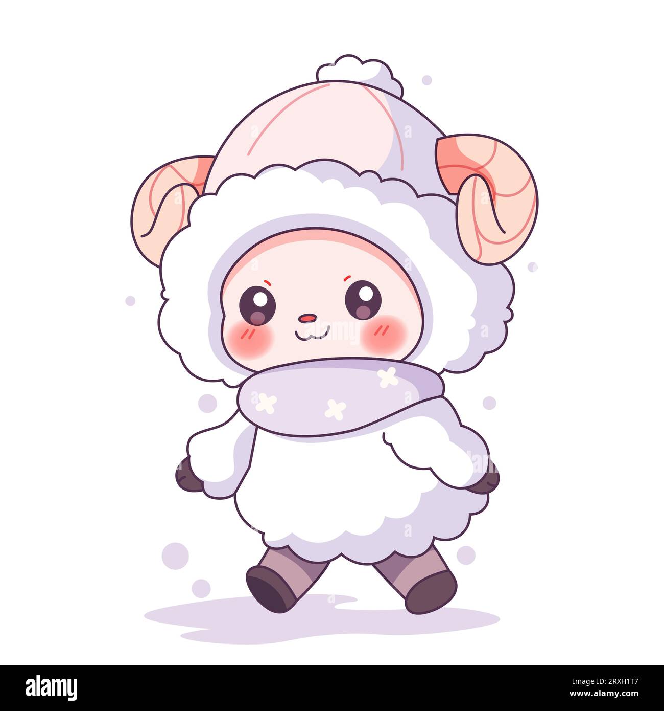 Cute kawaii sheep in winter clothes. Vector illustration Stock Vector ...