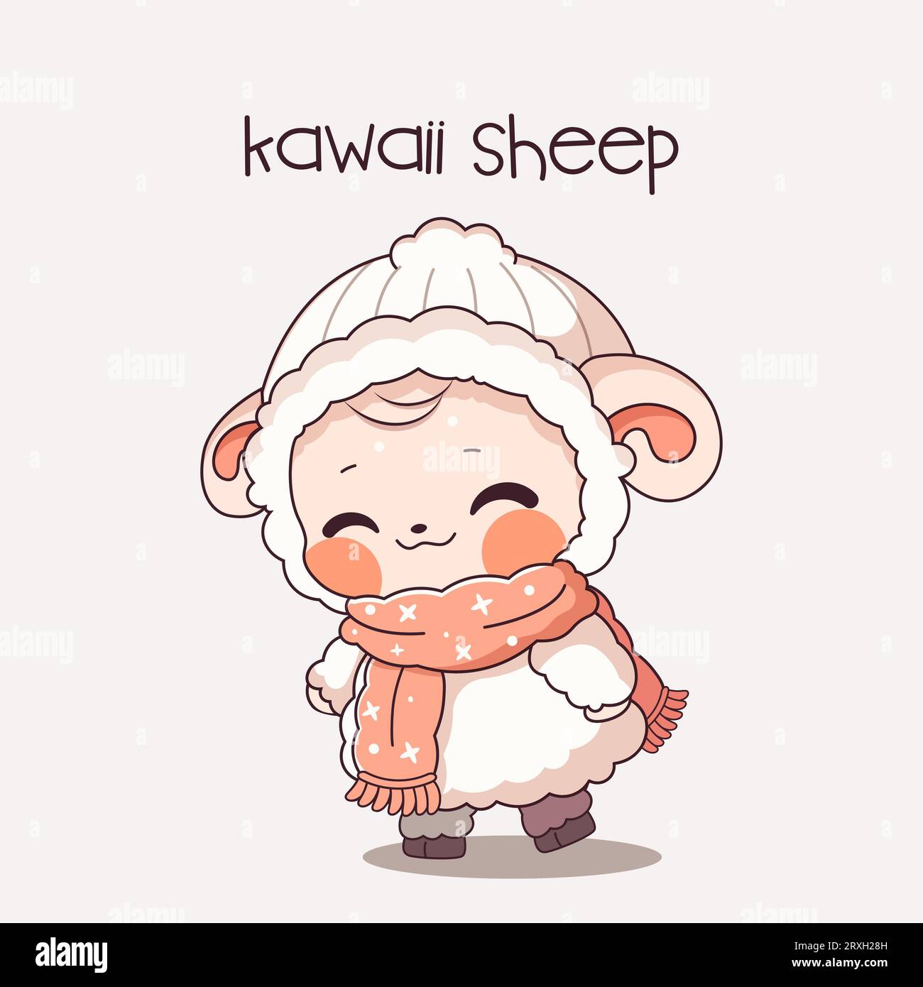 Cute kawaii sheep in winter clothes. Vector illustration Stock Vector ...