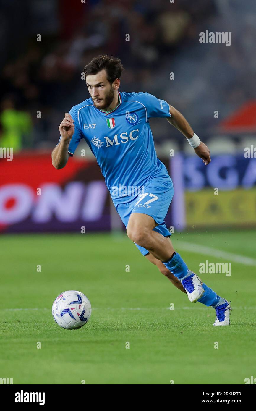 SSC Napoli’s forward Khvicha Kvaratskhelia controls the ball during the