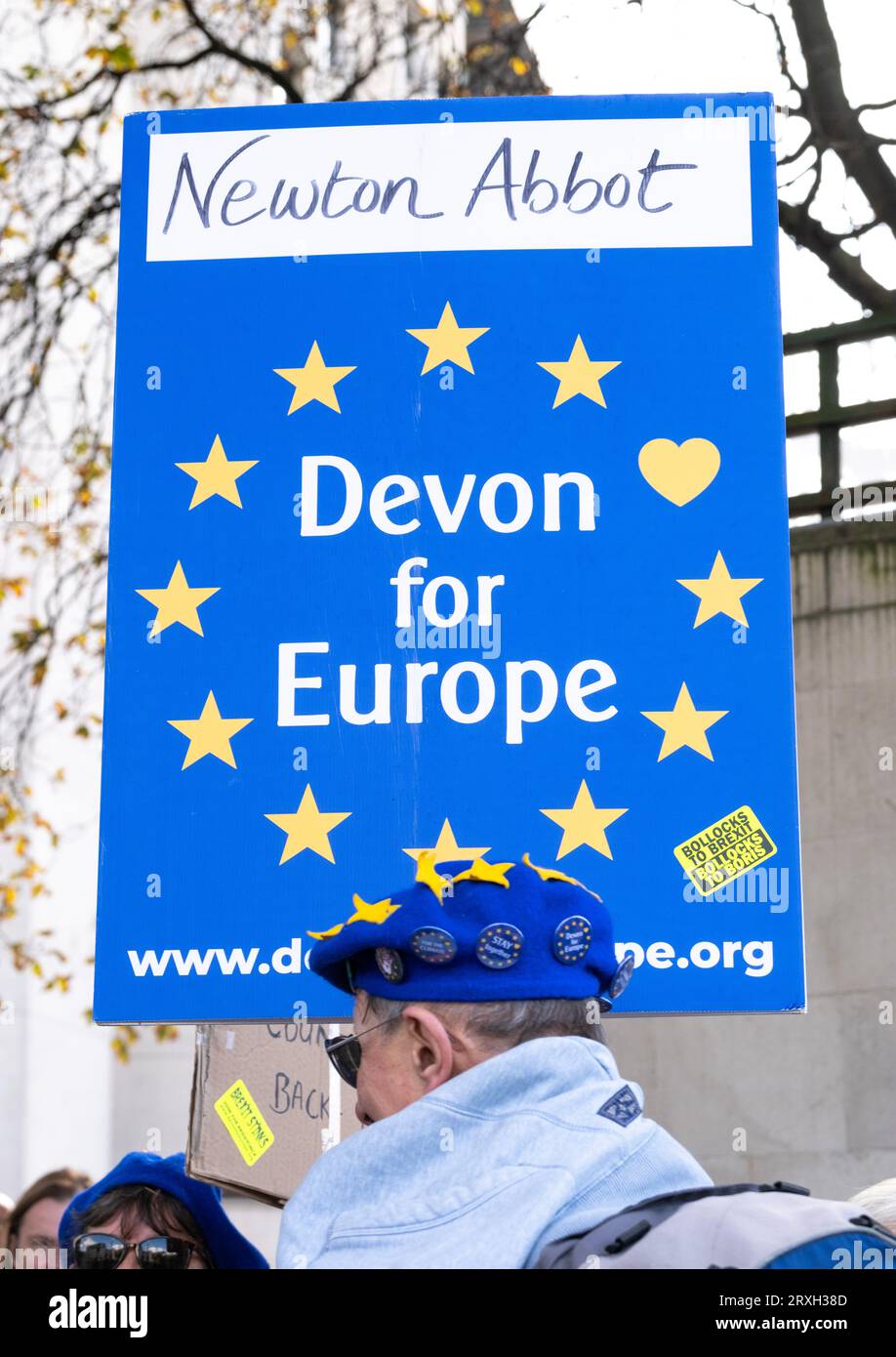 Rejoin March London, UK. 23rd September 2023. Pro-EU supporter holding protest sign ...