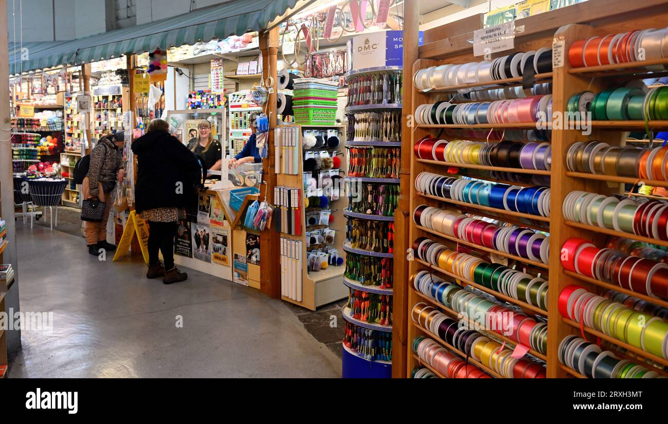Sew n Sew haberdashery inside the Bath Guildhall Market with very extensive range of ribbons, threads and all things, sewing, UK Stock Photo