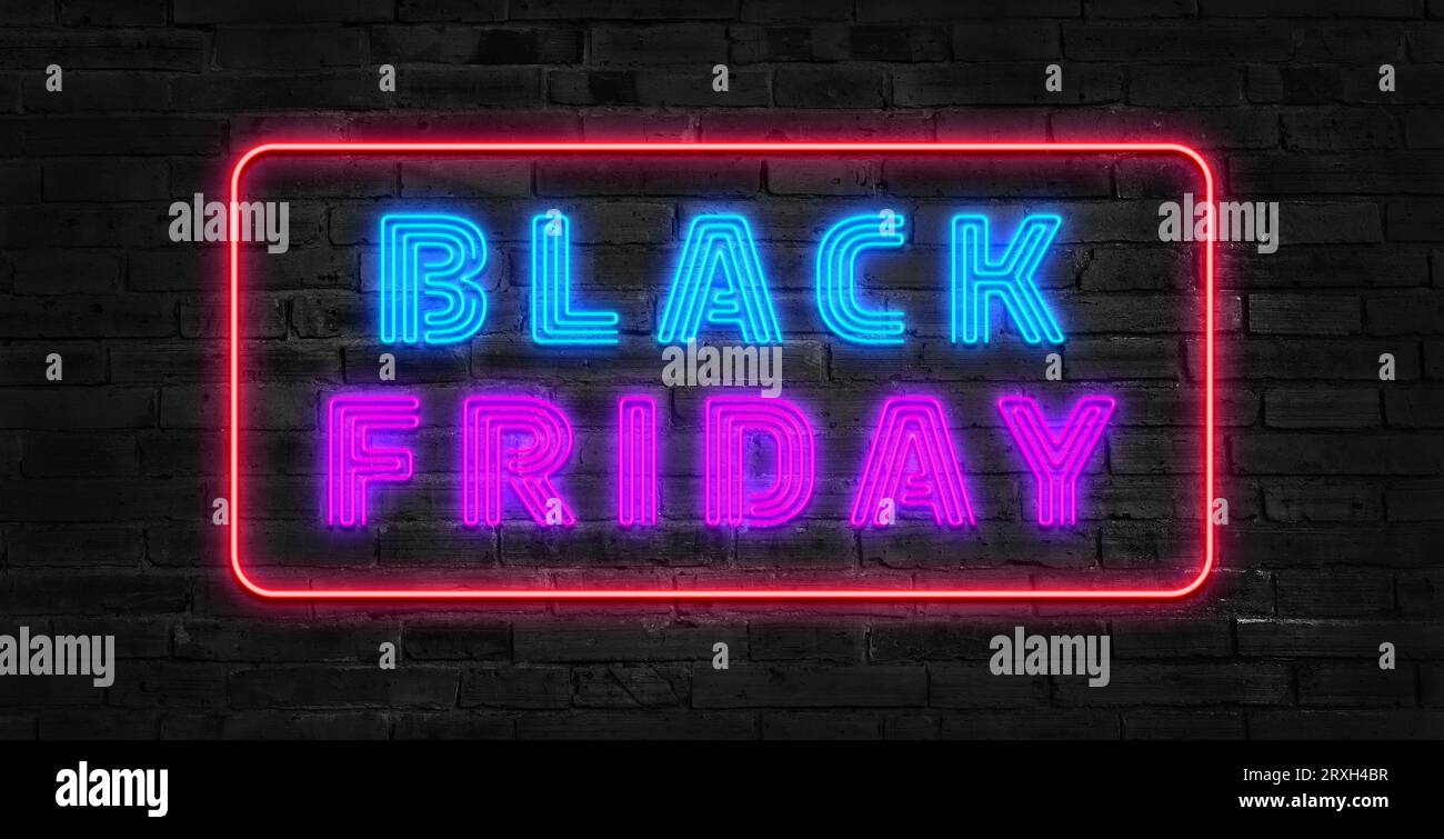Black Friday Sale neon sign. Long horizontal light banner. Vector