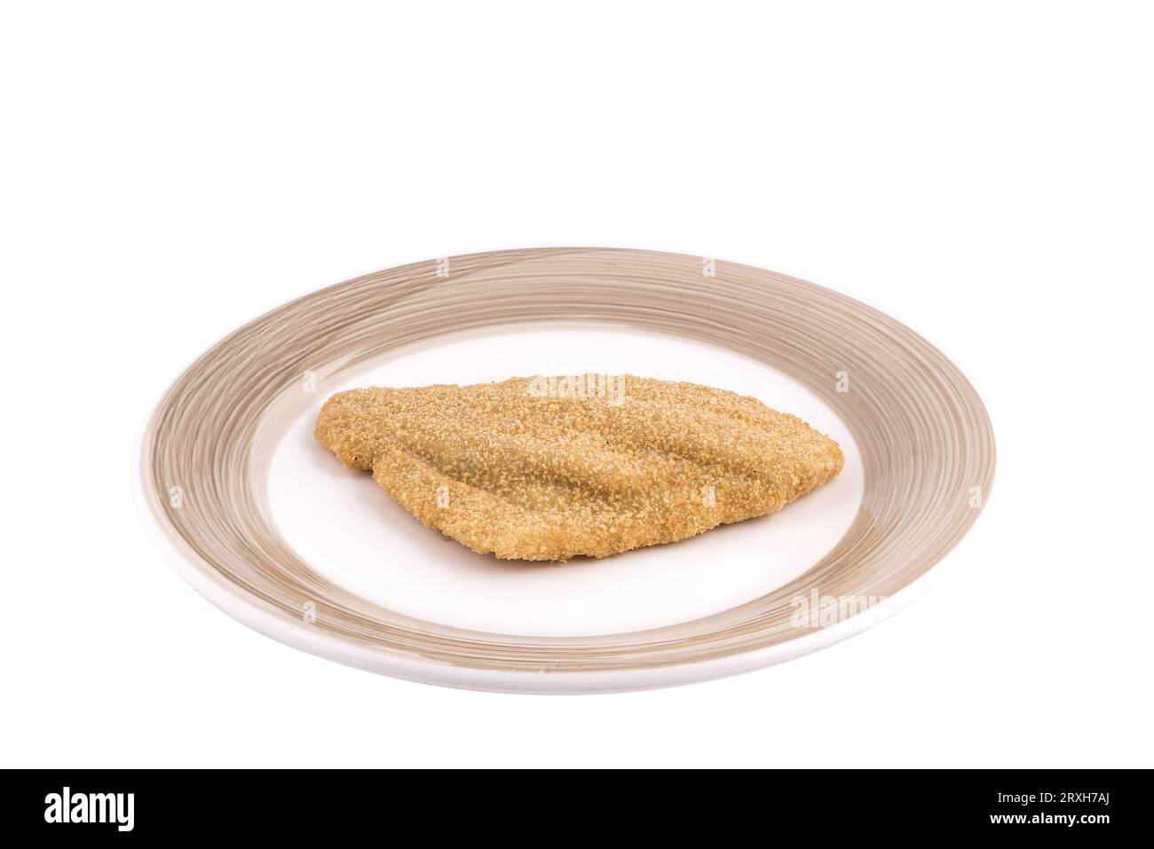a fillet of plaice breaded frozen on the plate Stock Photo