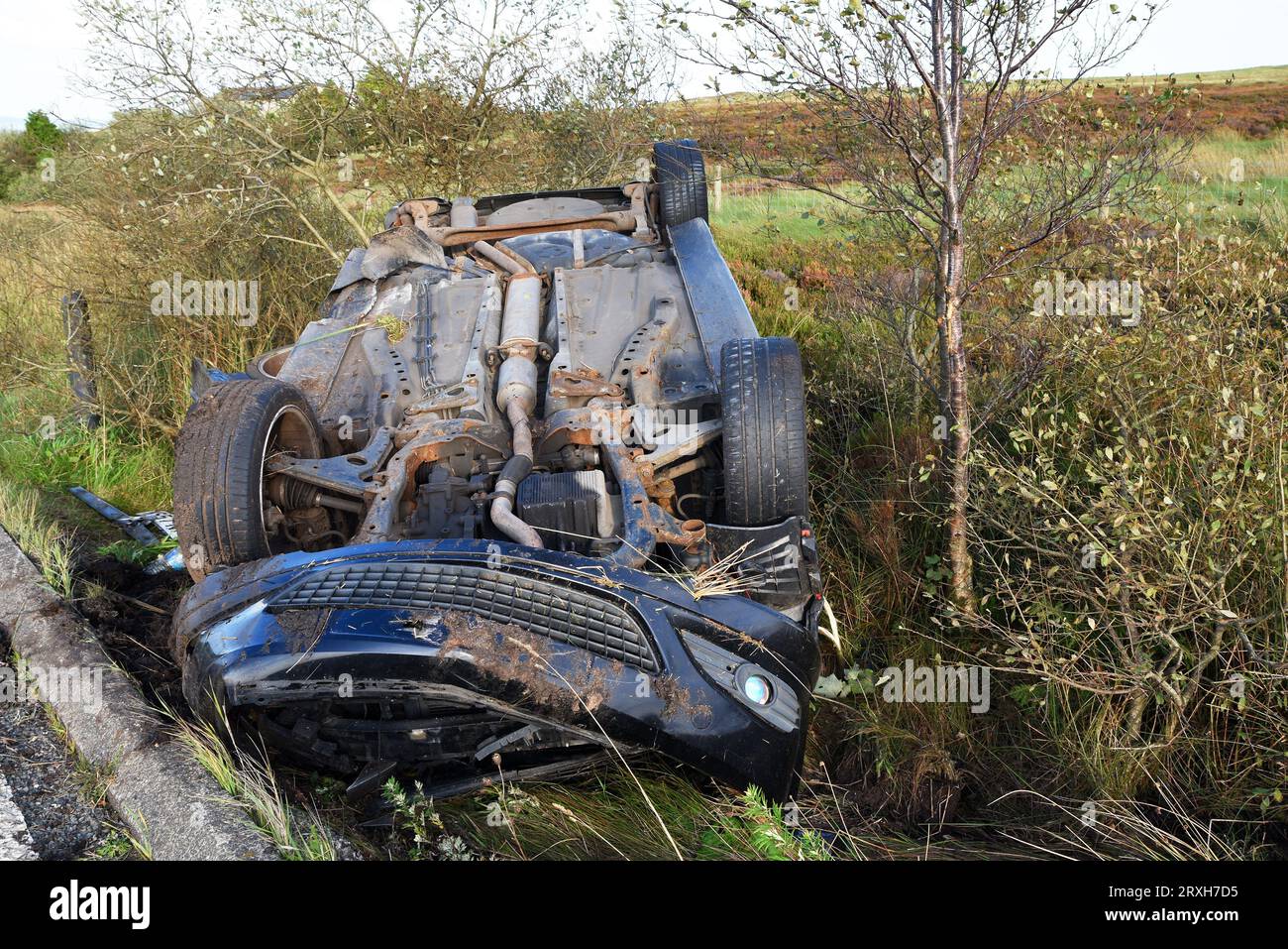 A6033 road, West Yorkshire. 25th September 2023. RTA, road traffic ...