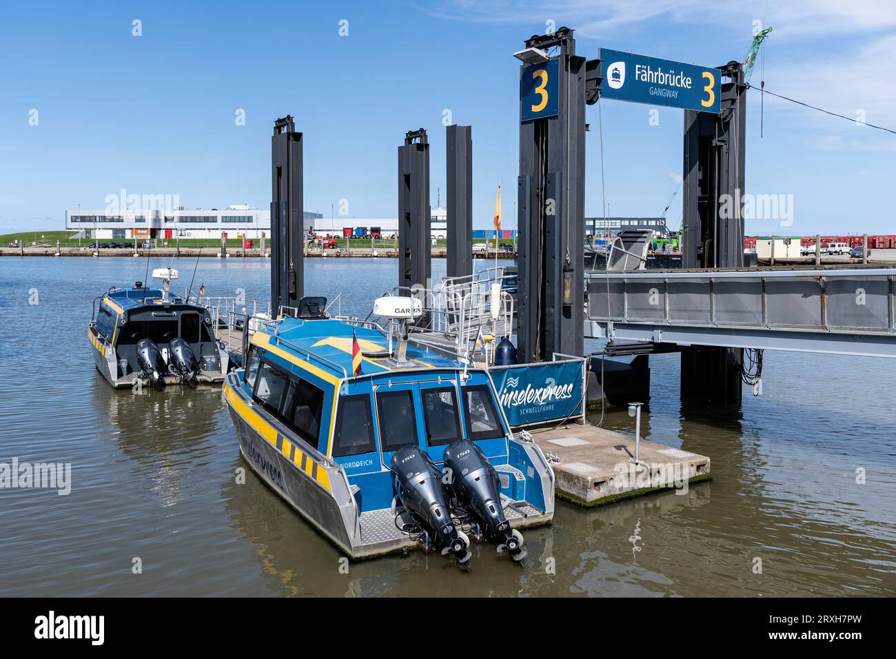 Inselexpress  ferry in the port of Norddeich, Germany Stock Photo