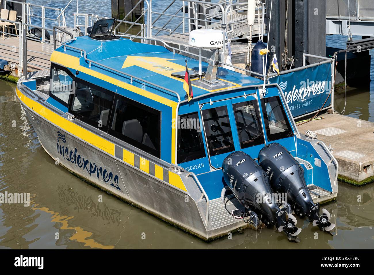 Inselexpress  ferry in the port of Norddeich, Germany Stock Photo
