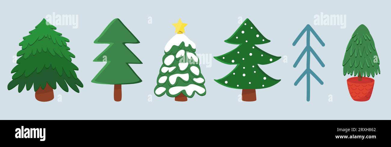 Different styles Christmas tree or pine, winter holidays design elements, vector illustration Stock Vector