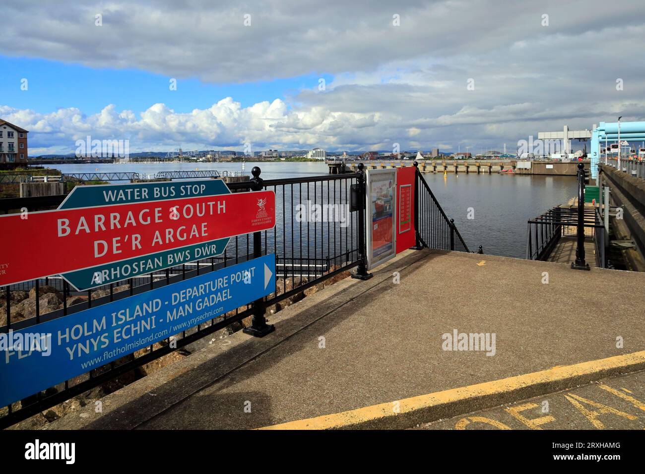 Boat departure point in Cardiff Bay for Flat Holm island and water bus stop for Cardiff Bay. Taken September 2023 Stock Photo