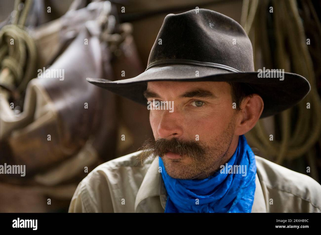 Close-up portrait of a man dressed in western attire at Kings Canyon National Park; California, United States of America Stock Photo