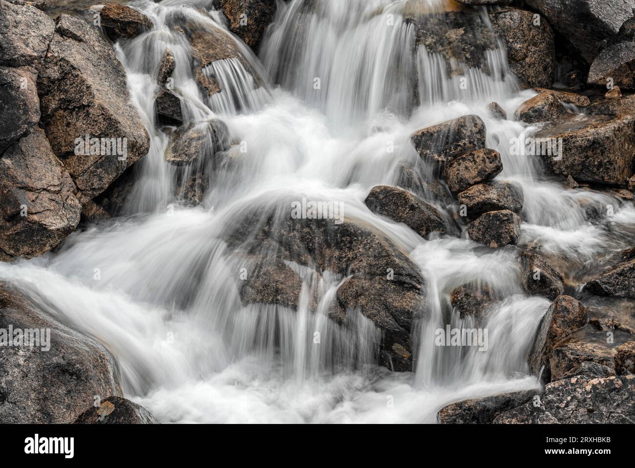 Zoomed in view of a waterfall; Yukon, Canada Stock Photo