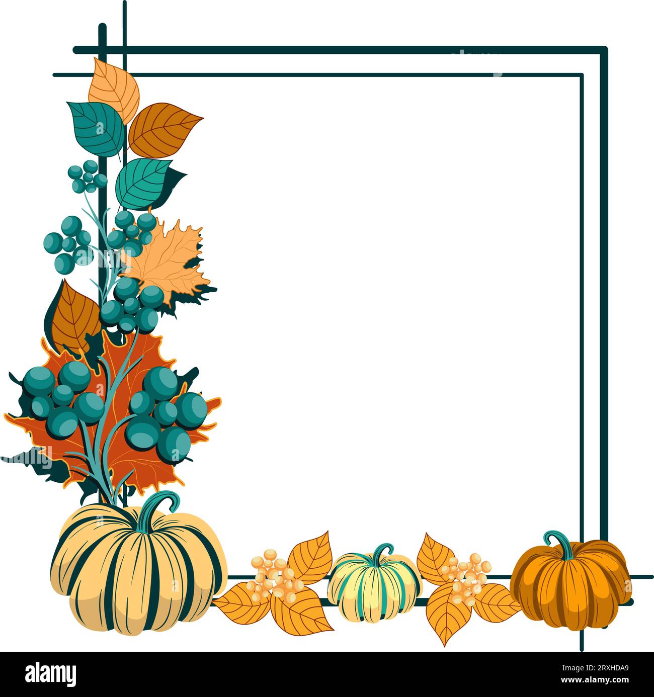 Autumn decorative frame with pumpkins and leaves vector illustration Stock Vector