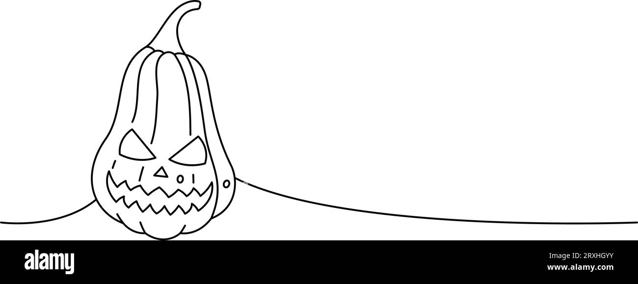 Halloween scary pumpkin, autumn vegetable one line continuous drawing ...
