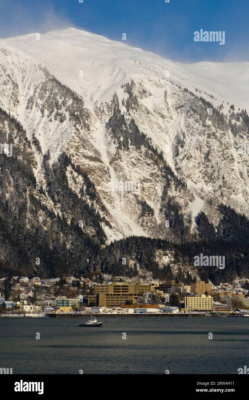 Wintertime View Of Juneau And Gastineau Channel In Southeast, Alaska Stock Photo