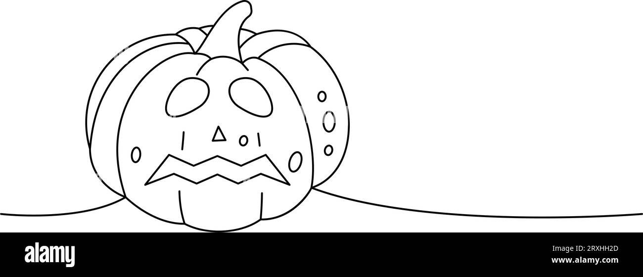 Halloween pumpkin scary face one line continuous drawing. Halloween ...