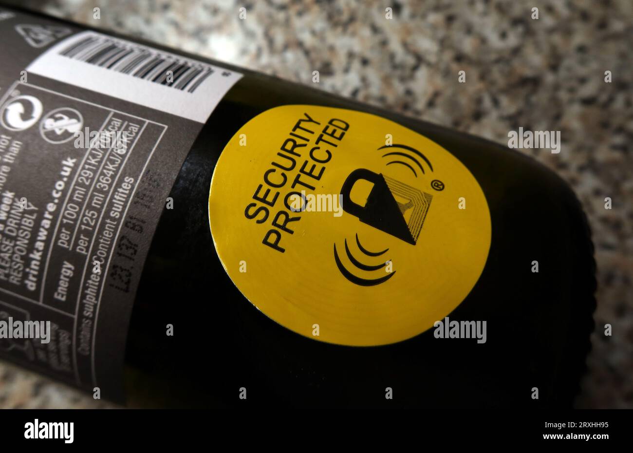 RFID Security protected supermarket alcohol wine product, England, Great Britain, UK, WA4 2SJ Stock Photo