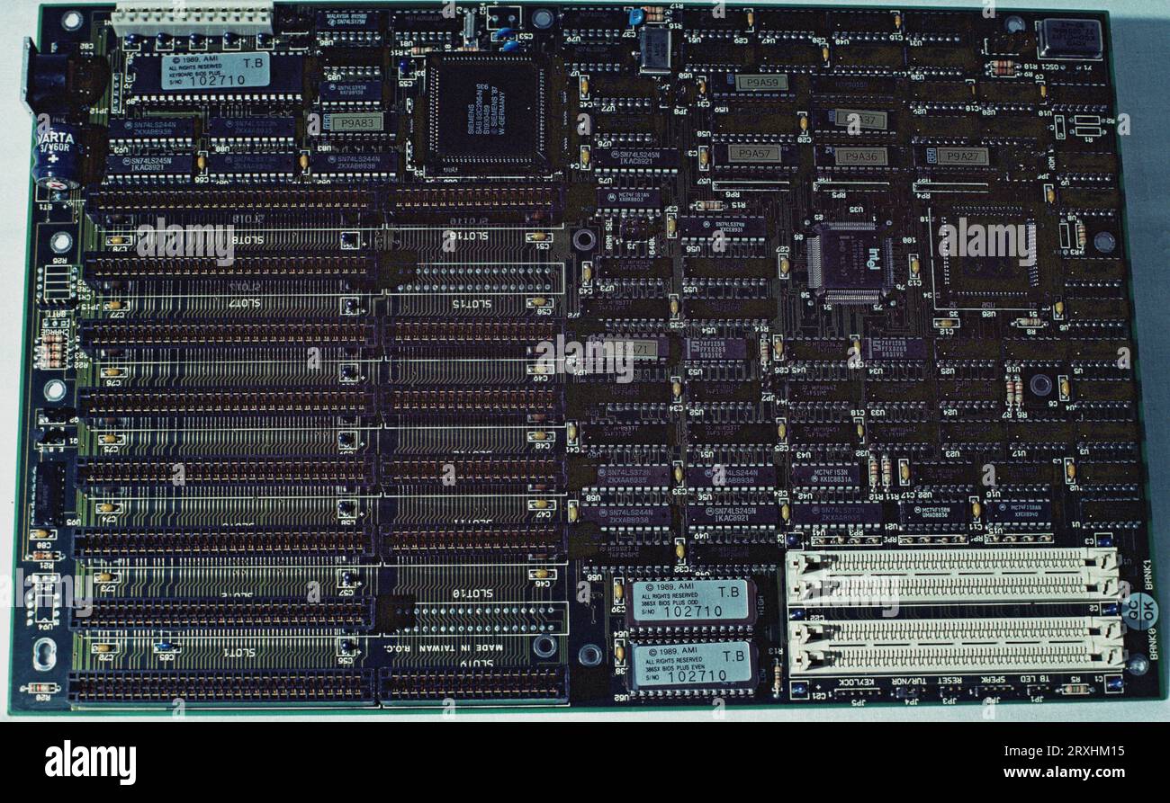386 personal computer  motherboard, 1989 Stock Photo
