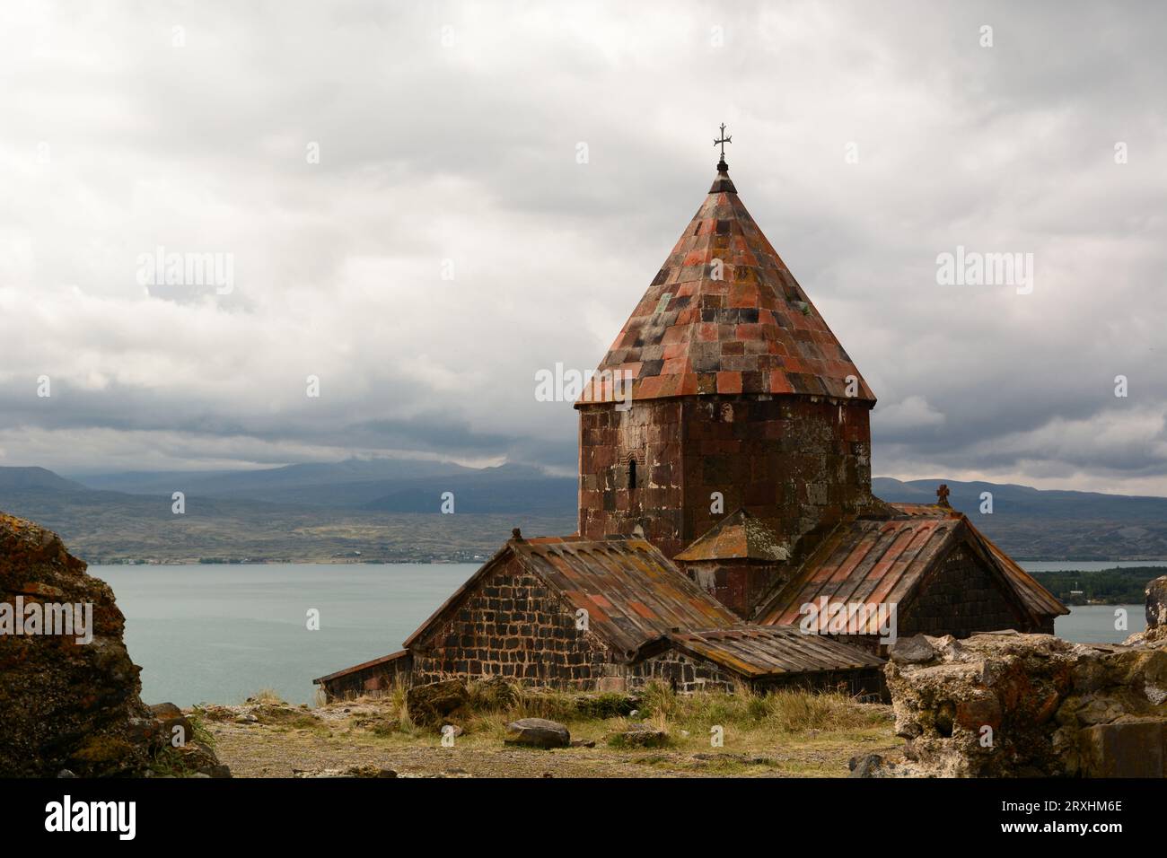 Detail of Surp Arakelots church. Sevanavank monastery. Sevan Peninsula. Lake Sevan. Armenia Stock Photo