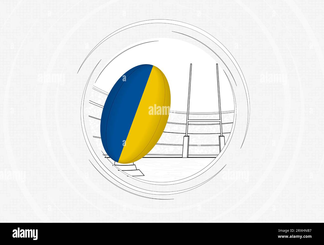 Ukraine flag on rugby ball, lined circle rugby icon with ball in a ...