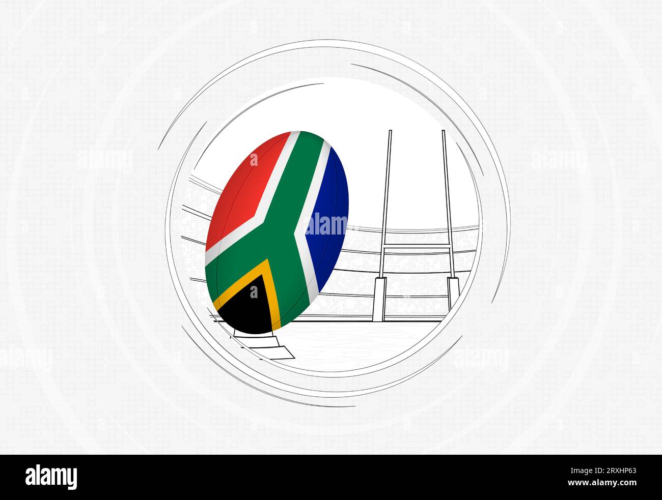 South Africa flag on rugby ball, lined circle rugby icon with ball in a