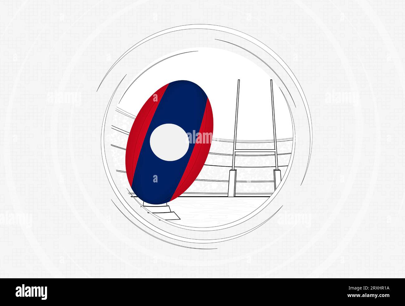 Laos flag on rugby ball, lined circle rugby icon with ball in a crowded ...