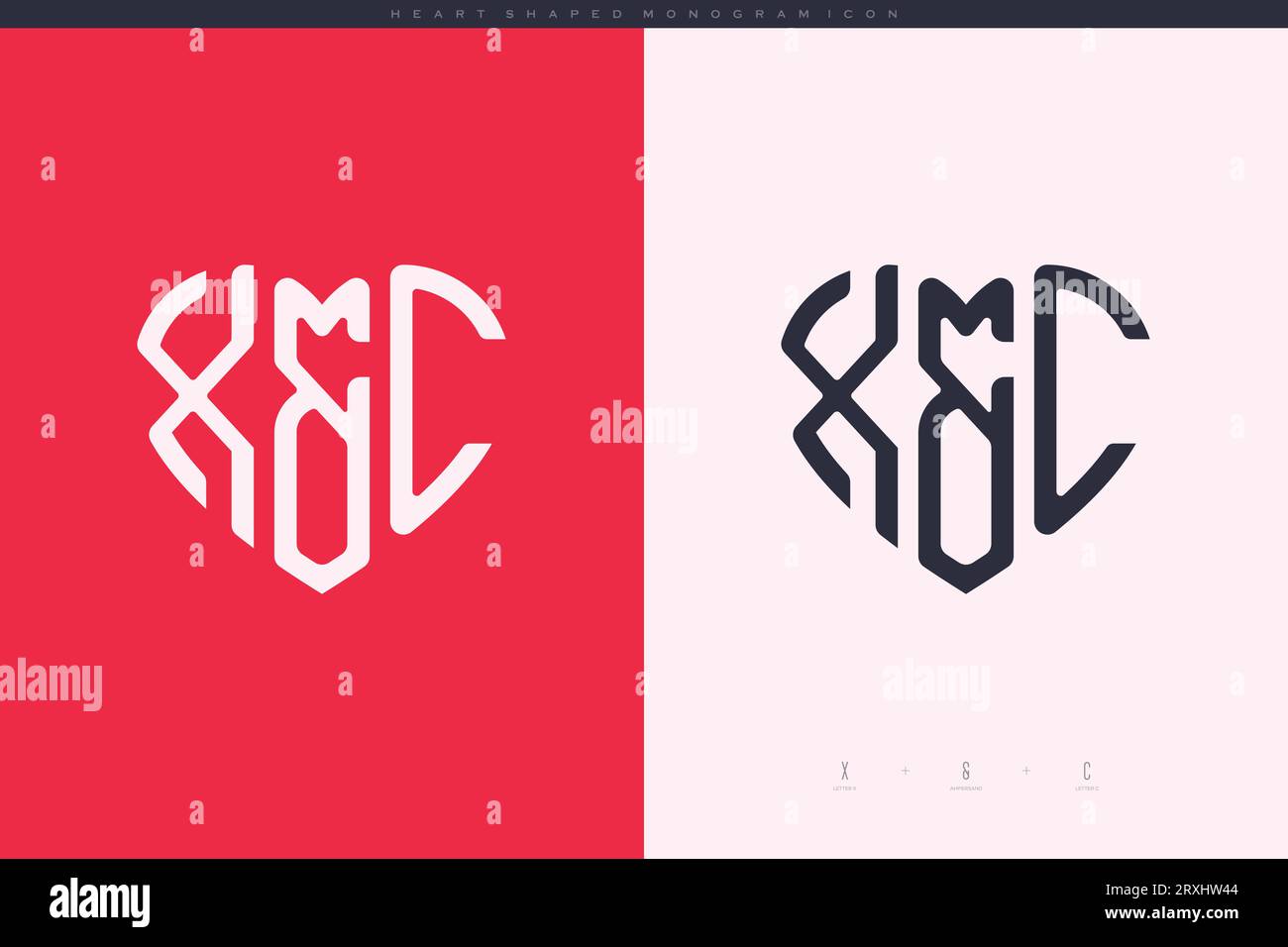 Initial XC letters with red heart and love logo flat icon monogram ...