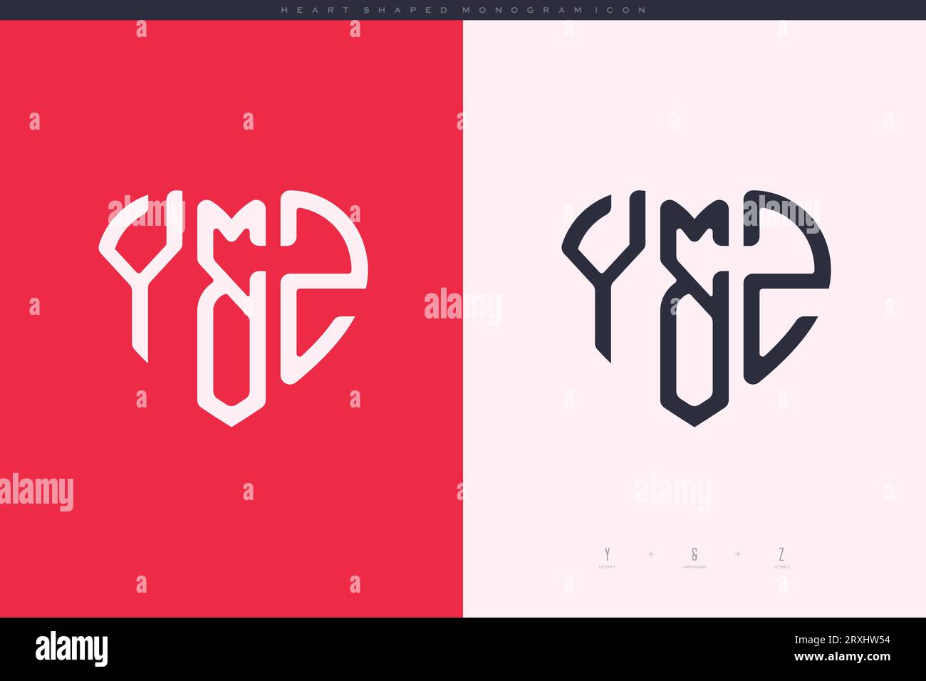 Initial YZ letters with red heart and love logo flat icon monogram concept Stock Vector