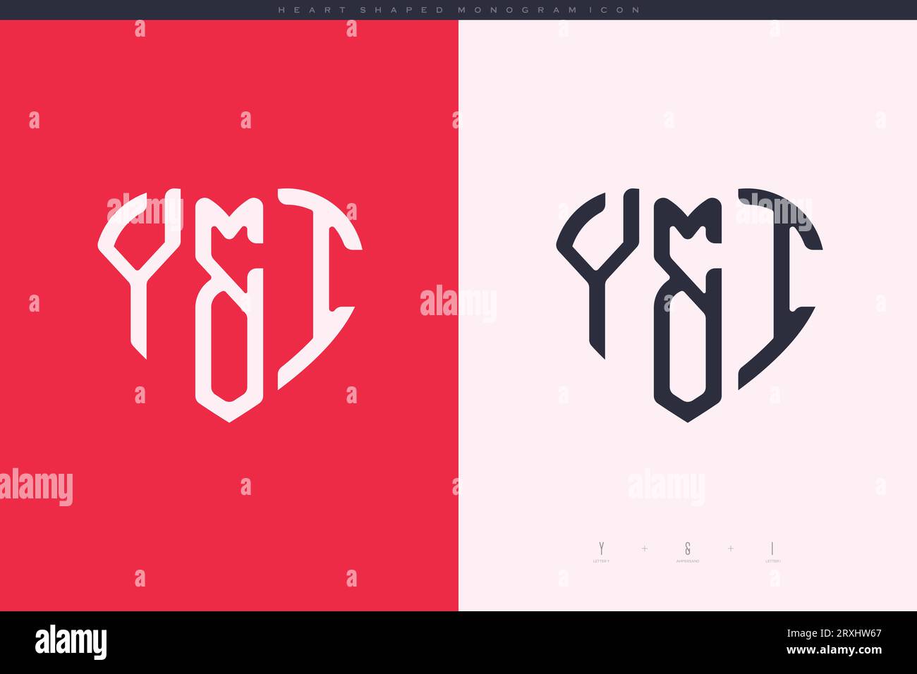 Initial YI letters with red heart and love logo flat icon monogram ...
