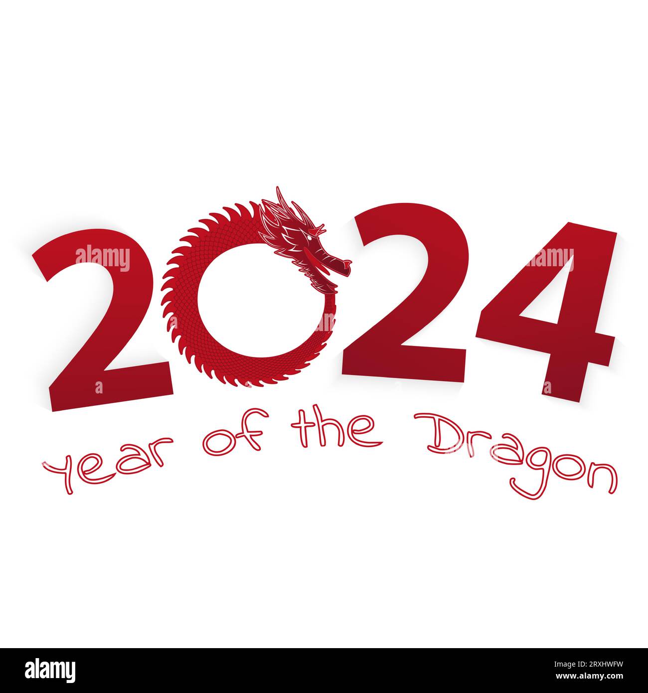 2024 year of the Dragon, number 2024 with head of a Dragon. Vector