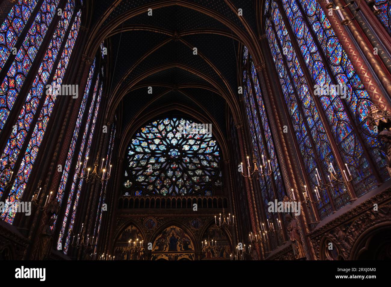Stained glass windows in historic Sainte Chapelle in Paris France Stock