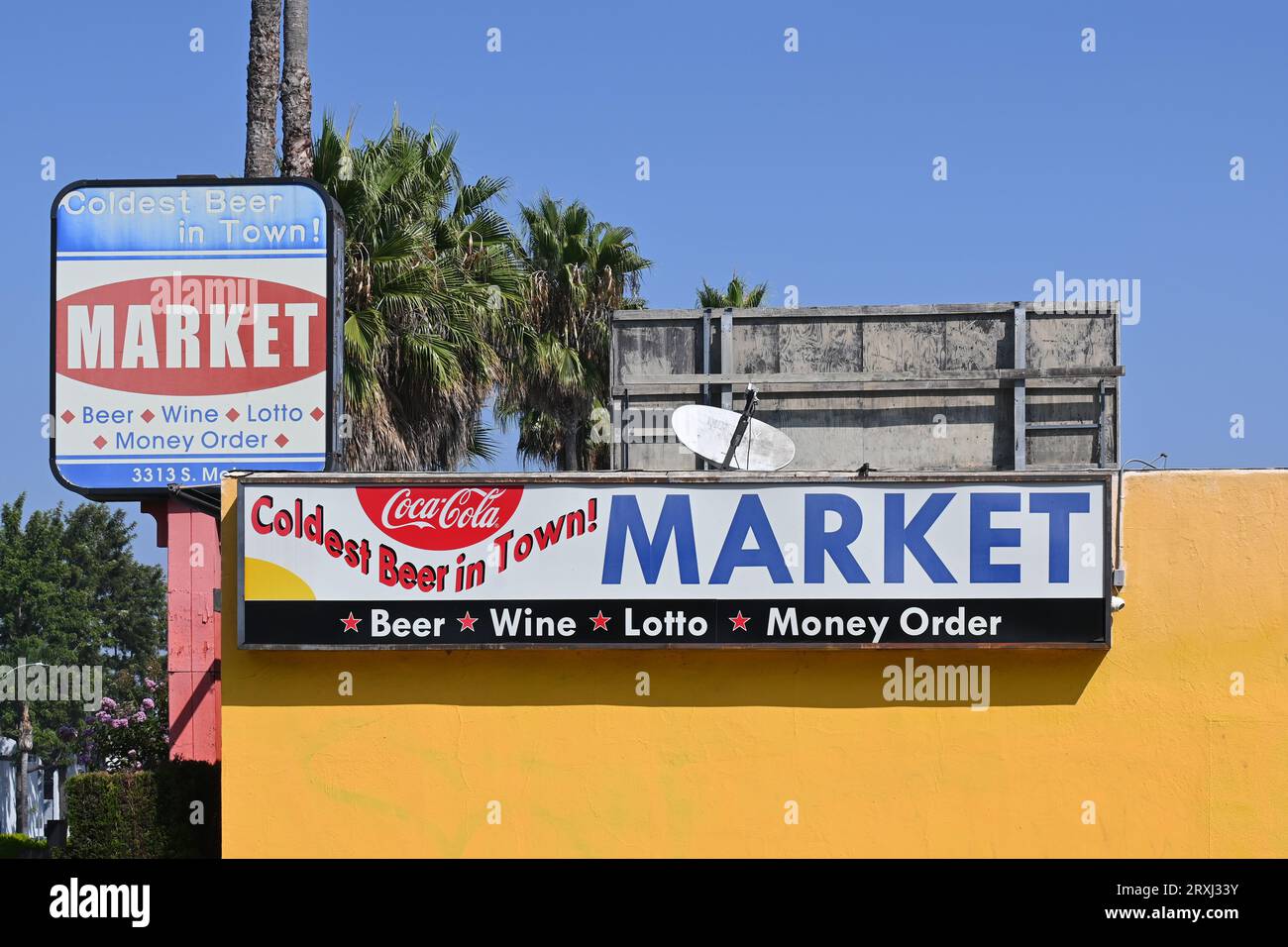 SANTA ANA, CALIFORNIA - 23 SEPT 2023: Sign at Geralds Quick Stop Market on S. Main Street. Stock Photo