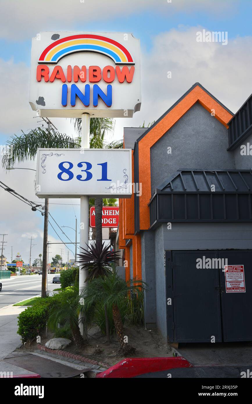 STANTON, CALIFORNIA 17 SEPT 2023 Sign at the Rainbow Inn Motel on