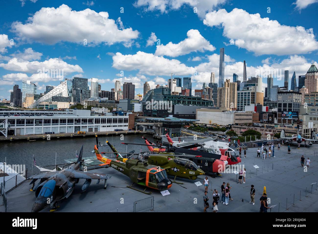 The Intrepid Sea, Air & Space Museum, flight deck with tourist sight seeing. Stock Photo