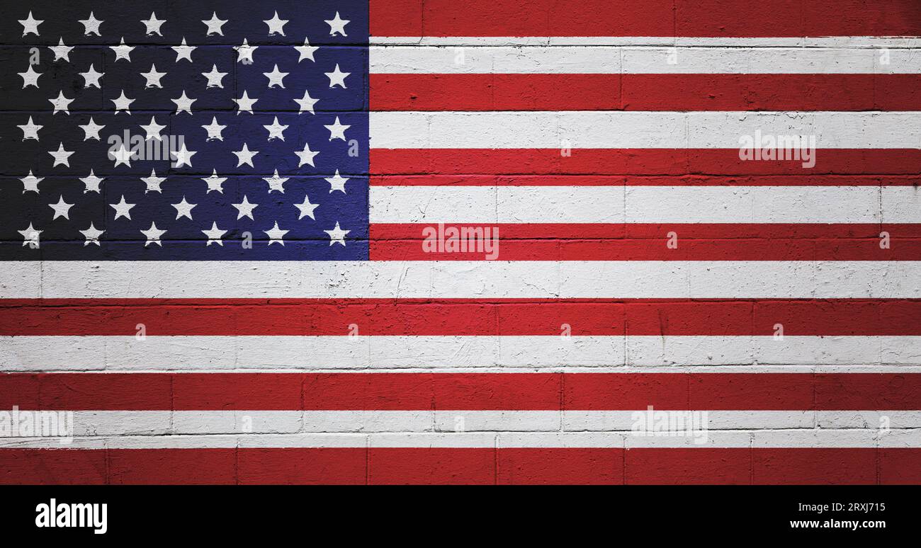 Flag of the USA painted on a cinder block wall Stock Photo - Alamy